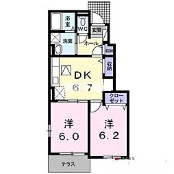 アンドールB 2DKの間取図画像