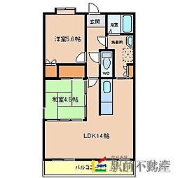 キャッスル塩塚1番館 2LDKの間取図画像