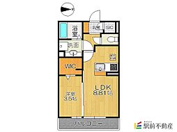 アモリール2 1LDKの間取図画像