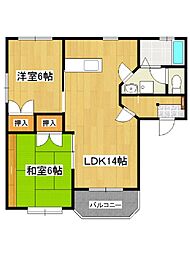 レジデンス陽明C棟 2LDKの間取図画像