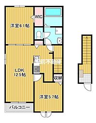 メゾンド瀬高　C 2階2LDKの間取り
