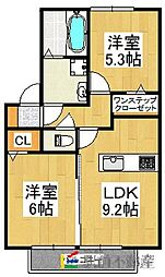 セジュールアルジェントB棟 2LDKの間取図画像