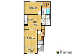 ヒルサイド1 2DKの間取図画像