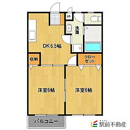 フラワーハイツ一条A 2DKの間取図画像