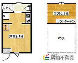 サンマリノ大角 1Kの間取図画像