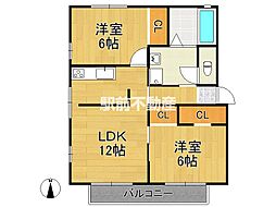 プロムナード蒲原A 2LDKの間取図画像