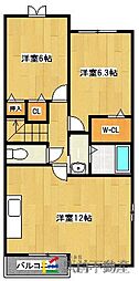 メゾン・プラシードB 2LDKの間取図画像