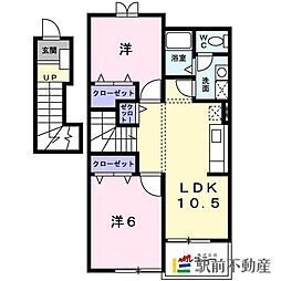 西鉄天神大牟田線 八丁牟田駅 徒歩9分の賃貸アパート 2階2LDKの間取り