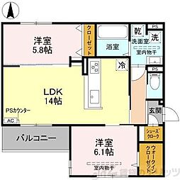 Dーresidence下田部B 2LDKの間取図画像