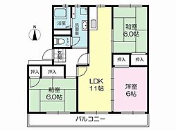 西夢前台ハイツ 3LDKの間取図画像