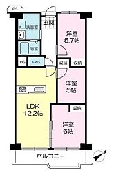 姫路西スカイハイツ 3LDKの間取図画像