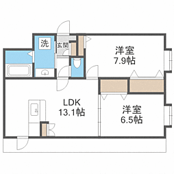 オリジン 3階2LDKの間取り