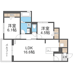 ラコルト板付 2階2LDKの間取り