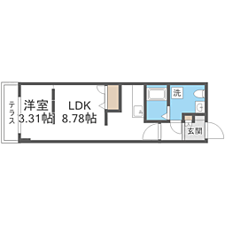 ｑｕａｄｏｒ西新城西 1階1LDKの間取り