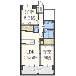 セレッソＨＡＲＡ 1階2LDKの間取り