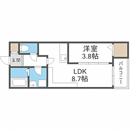 プレステージ箱崎 3階1LDKの間取り