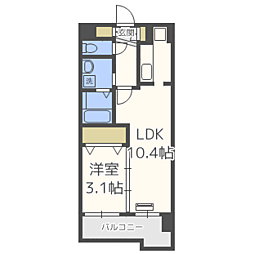 レジディア博多東 5階1LDKの間取り