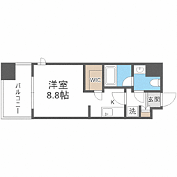 パークアクシス福岡県庁前 14階ワンルームの間取り