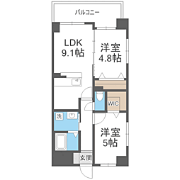 Ａｌｉｖｉｓ諸岡 8階2DKの間取り