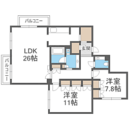 フォレスタリア高宮浄水 2LDKの間取図画像