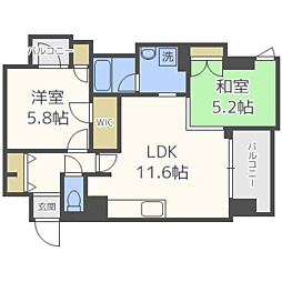 レジディア西新 2LDKの間取図画像