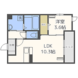 D-roomメゾン空港通 1LDKの間取図画像