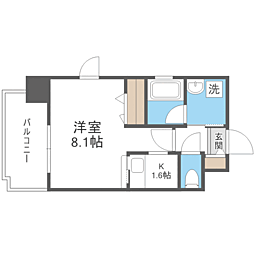 エンクレスト祇園2 1Kの間取図画像