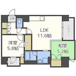 レジディア西新 2LDKの間取図画像