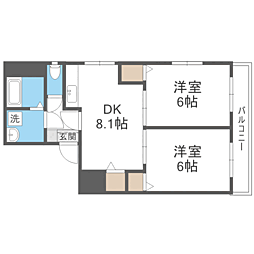 ピュール西の丘 2DKの間取図画像