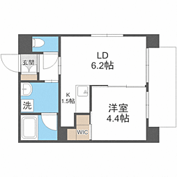 リアンシエルブルー香椎宮前 1DKの間取図画像