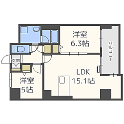 レジディア西新 2LDKの間取図画像