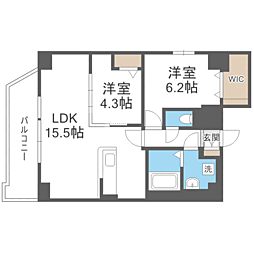 ドゥバーグ渡辺通 2LDKの間取図画像