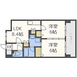 コンダクト福岡東 2LDKの間取図画像