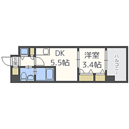 F.PARC西新 1DKの間取図画像
