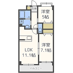 第5元木ビル 2LDKの間取図画像