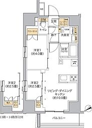 リビオメゾン新宿west 6階2LDKの間取り