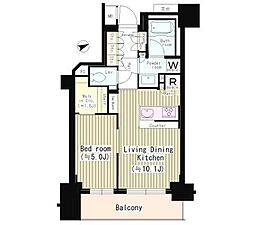 パークリュクス市谷薬王寺 13階1LDKの間取り