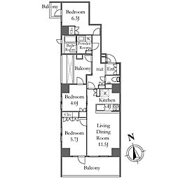 プライムアーバン新宿夏目坂タワーレジデンス 5階3LDKの間取り