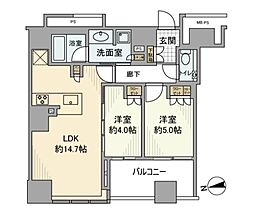 クラッシィタワー新宿御苑 9階2LDKの間取り