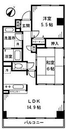 千石ヒルズレジデンス 1階2LDKの間取り