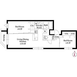 グランパセオ代々木上原II 2LDKの間取図画像