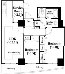 河田町ガーデン1 9階2SLDKの間取り