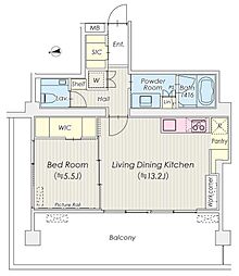 シャトレ信濃町 8階1LDKの間取り