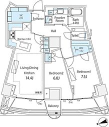 パークコート神宮北参道 ザ タワー 18階2LDKの間取り