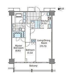 コンフォリア新宿イーストサイドタワー 23階2LDKの間取り
