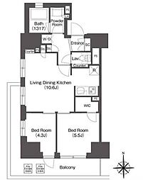 コンフォリア東新宿 5階2LDKの間取り
