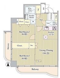 センテニアルタワー 9階2LDKの間取り