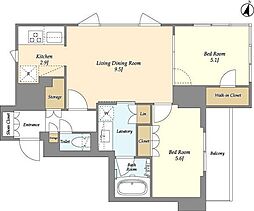AIFLAT若松河田 11階2LDKの間取り