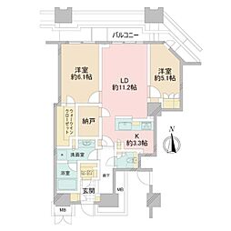 富久クロスコンフォートタワー 2LDKの間取図画像