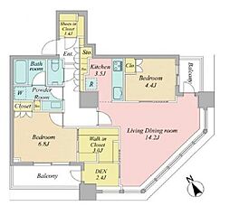 ザ・パークハウス西新宿タワー60 2LDKの間取図画像